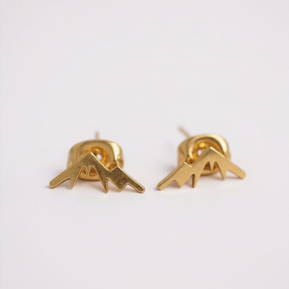 Mountain Silhouette Skiing Hiking Mini 925 Sterling Silver Simple Stud Earring - Picture 13 of 13